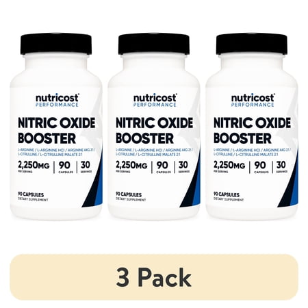 (3 pack) Nutricost Nitric Oxide Booster (2250mg) 90 Capsules - Gluten Free, Non-GMO, 750mg Per Capsule, 30 Servings