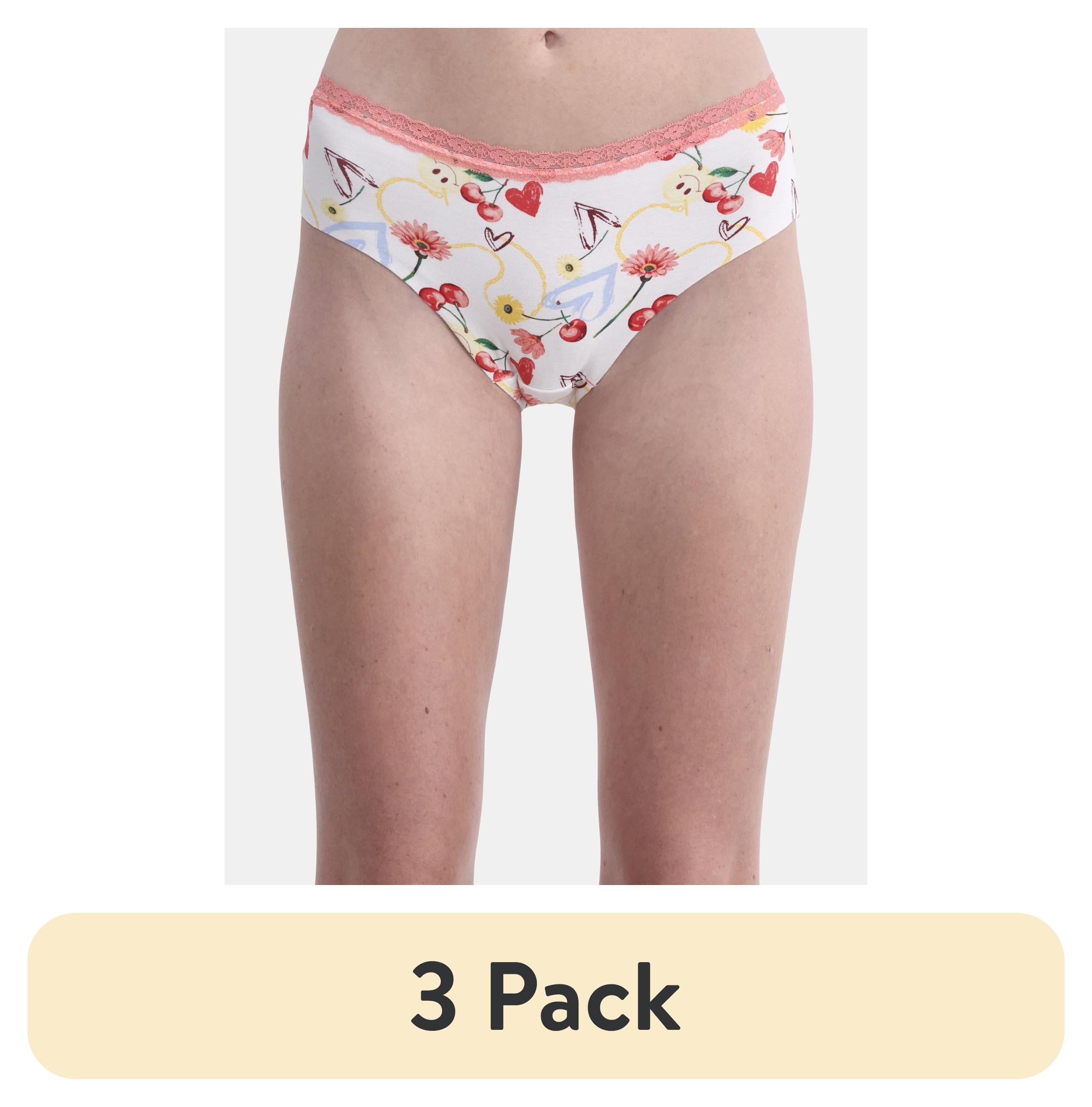 (3 pack) No Boundaries Cotton Hipster Panty with Lace, Women’s and Women’s Plus, Sizes S-XXXL