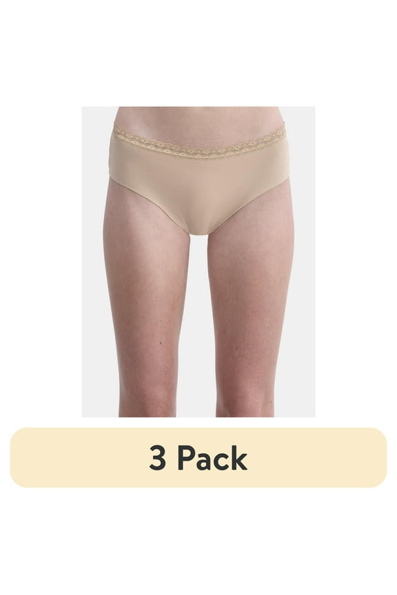 (3 pack) No Boundaries Cotton Hipster Panty with Lace, Women’s and Women’s Plus, Sizes S-XXXL