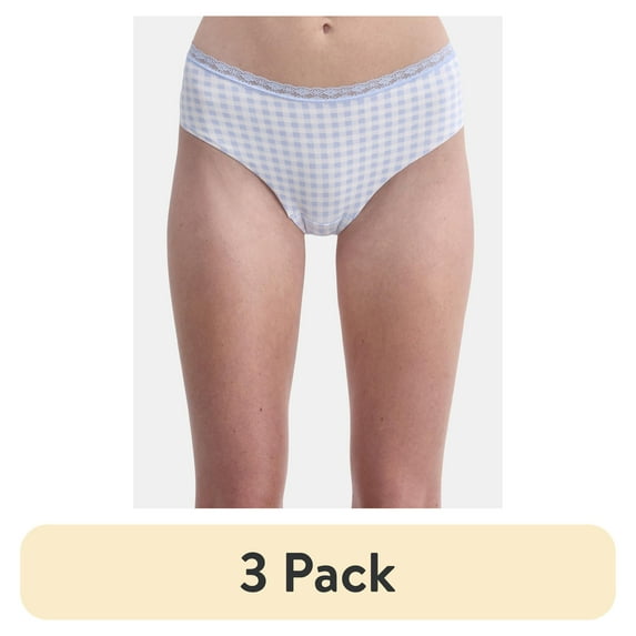 (3 pack) No Boundaries Cotton Hipster Panty with Lace, Women’s and Women’s Plus, Sizes S-XXXL