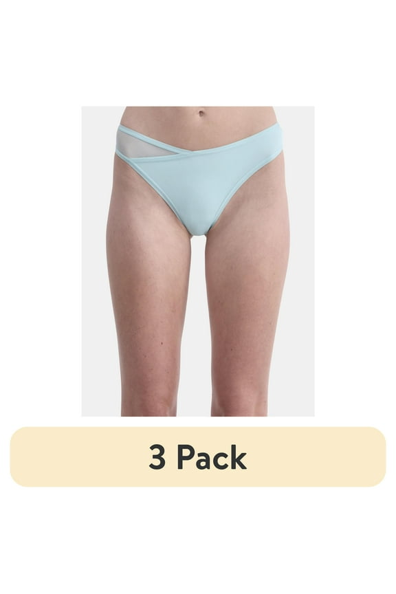 (3 pack) No Boundaries Micro Thong Panty with Mesh, Women’s and Women’s Plus, Sizes XS-XXXL