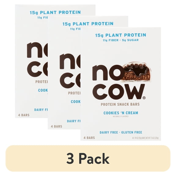 (3 pack) No Cow, Cookies 'N Cream Protein Snack Bars, 4 Count