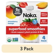 (3 pack) Noka Organic Superfood Smoothie Pouches, Plant Protein, Strawberry Mango, 4.22oz, 4 Pack