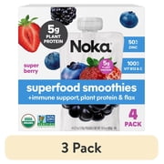 3 pack Noka Organic Superfood Smoothie Pouches, Plant Protein, Super Berry, 4.22oz, 4 Pack
