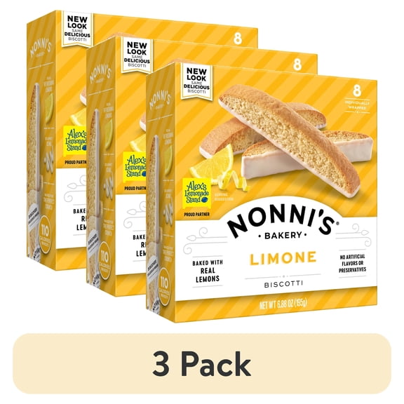 (3 pack) Nonni's Bakery, Limone Biscotti, Individually Wrapped, 6.88 oz, 8 Count