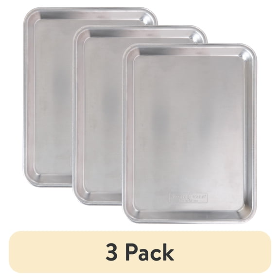 (3 pack) Nordic Ware Naturals 13" x 10" Aluminum Quarter Sheet, Rectangular Cookie & Baking Sheet Pan, Silver