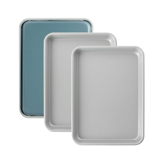 3 pack Nordic Ware Nonstick Aluminum Brilliant Bakeware Quarter Sheet Pans, Silver and Blue