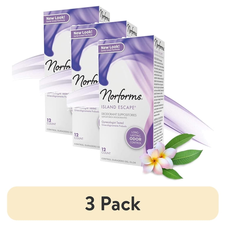 3 pack) Norforms Feminine Deodorant Suppositories, Island Escape, 12