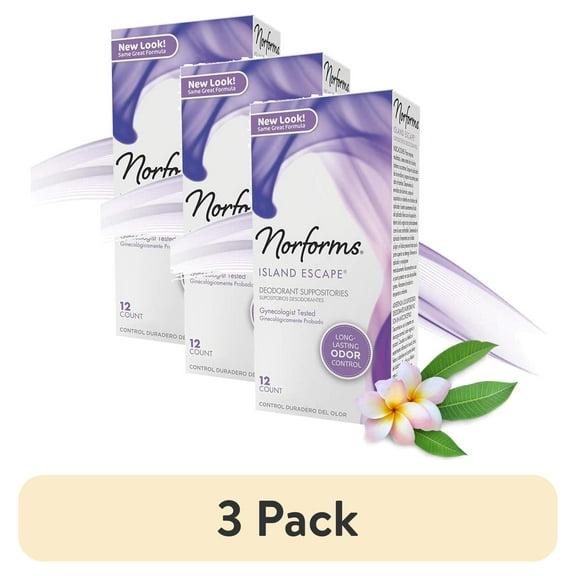 (3 pack) Norforms Feminine Deodorant Suppositories, Island Escape, 12 Ct