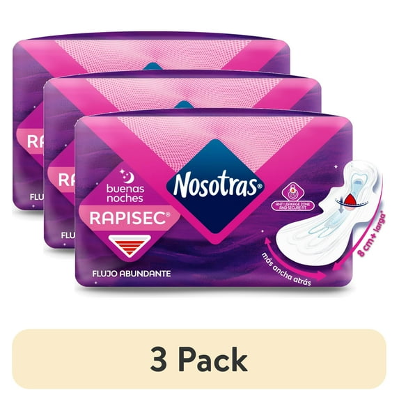 (3 pack) Nosotras Overnight Ultra Invisible Pads, Fragance-free, Super Absorbent (28 Count)