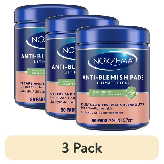 (3 pack) Noxzema Ultimate Clear Anti-Blemish Pads, 2% Salicylic Acid, Acne Treatment Face Pads, 90ct