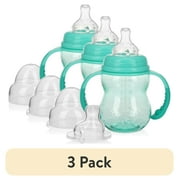 (3 pack) Nuby Bottle-to-Cup Non-Drip Wide Neck Baby Bottle with Removable Handles, 8 fl oz, Blue