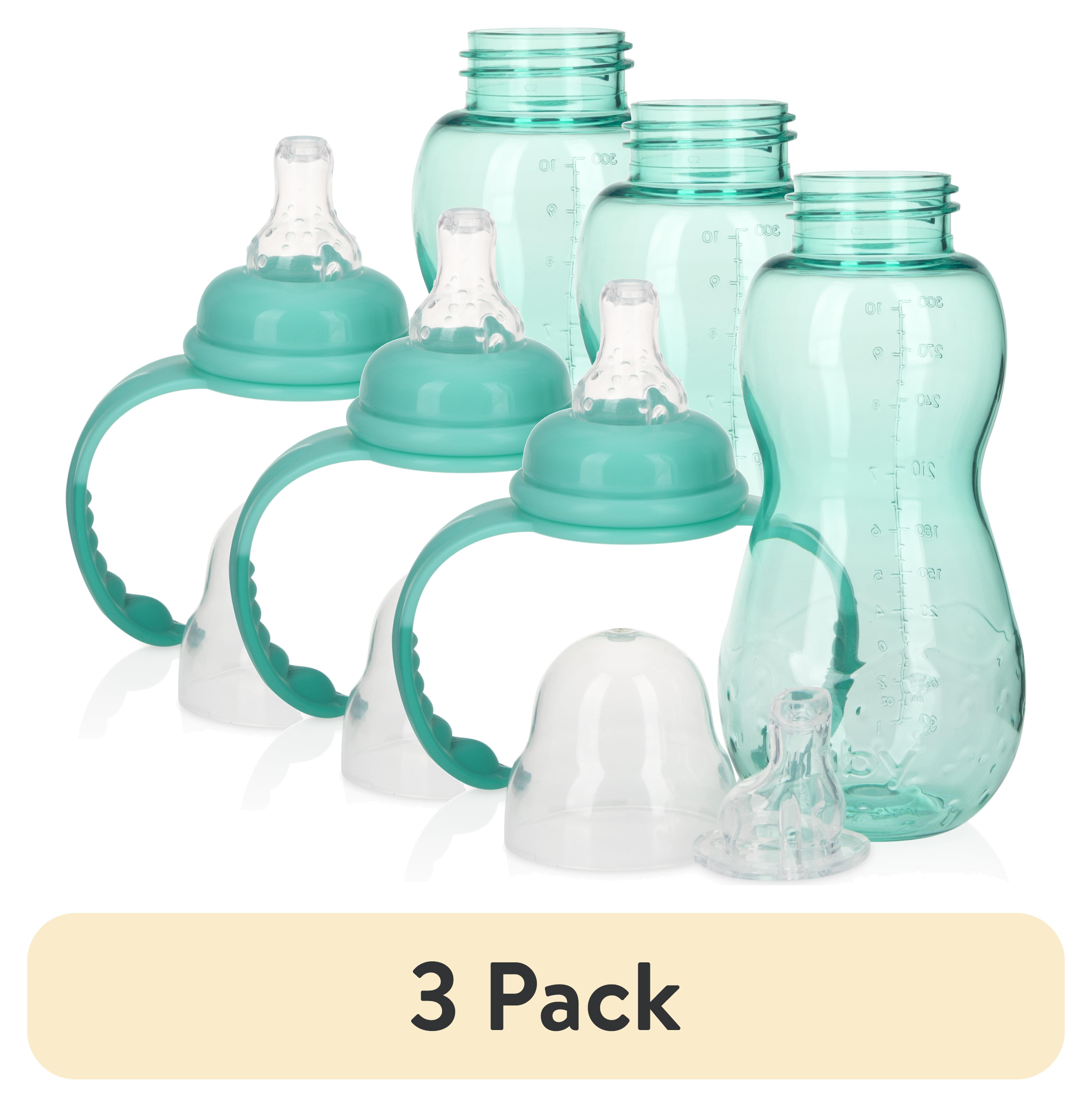 (3 pack) Nuby Bottle-to-Soft Spout Sippy Cup Non-Drip Standard Neck Baby Bottle, 10 fl oz