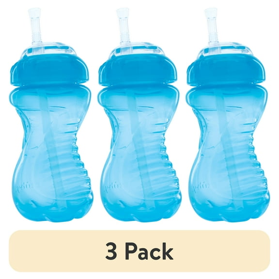 (3 pack) Nuby Easy Grip Soft Straw Sippy Cup, 10 fl oz, Aqua Blue