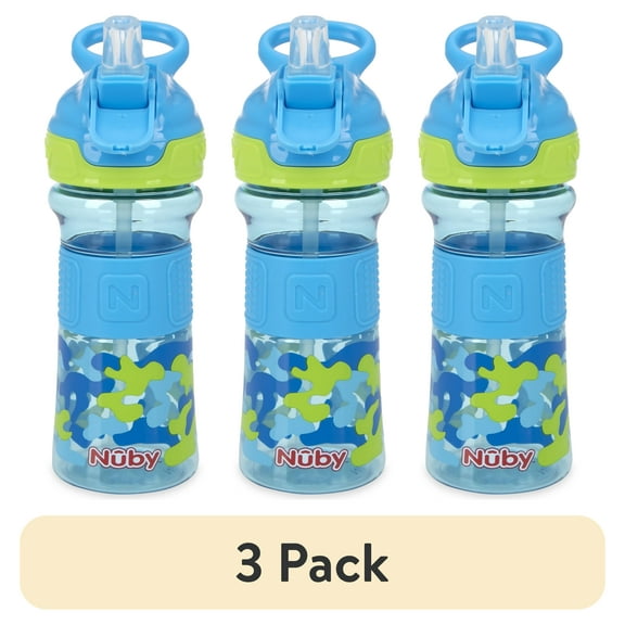 (3 pack) Nuby Thirsty Kids Flip-It Reflex Soft Spout Sippy Cup, 12 fl oz