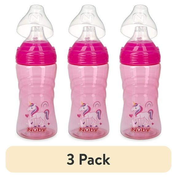 (3 pack) Nuby Thirsty Kids Sip-it Sport and Travel Soft Spout Sippy Cup, 12 oz