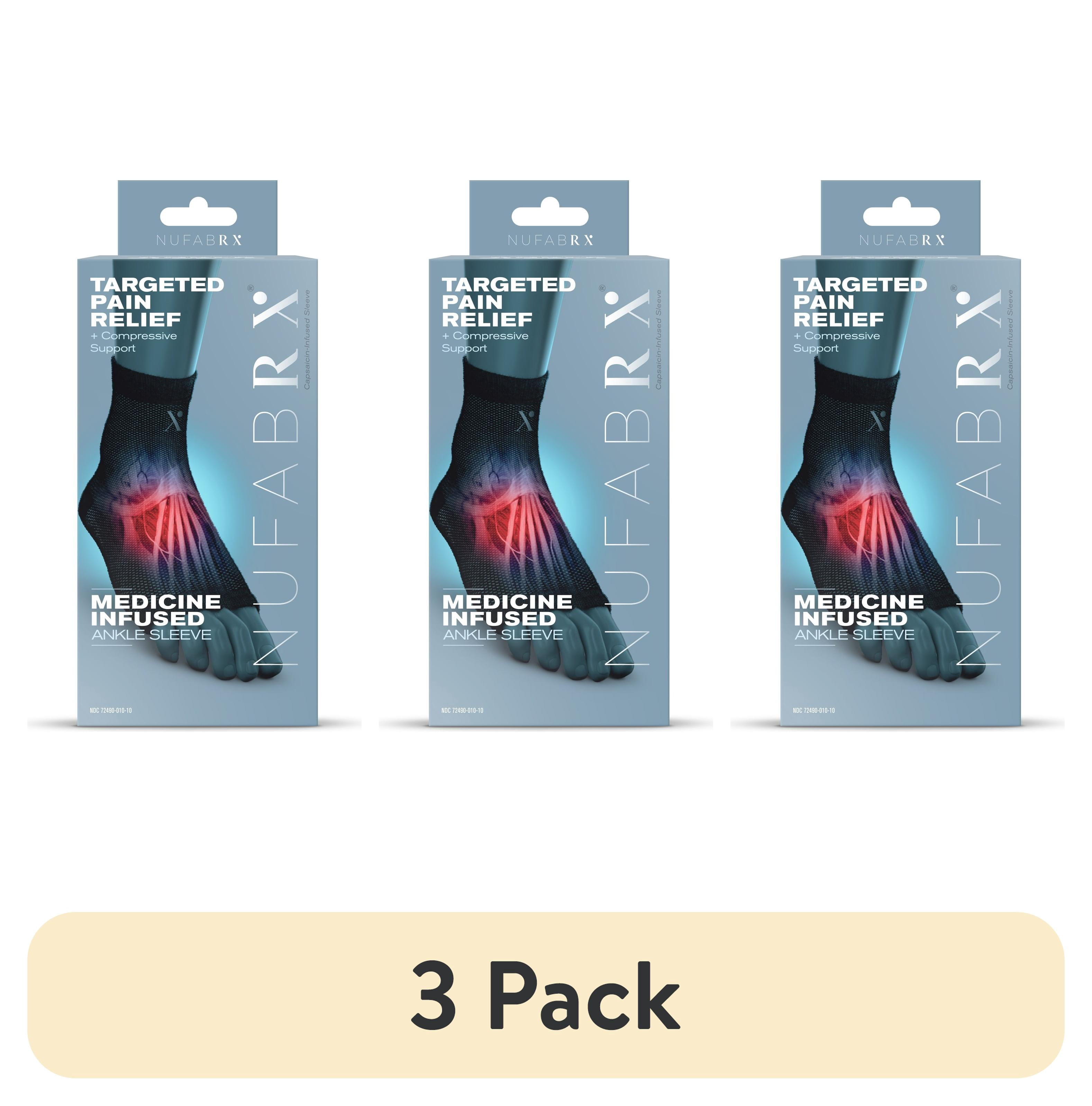 (3 pack) Nufabrx Pain Relieving Ankle Compression Sleeve for Men and Women
