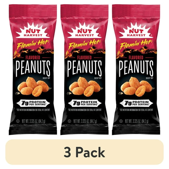 (3 pack) Nut Harvest Flamin Hot Flavored Peanuts, 3.35 oz