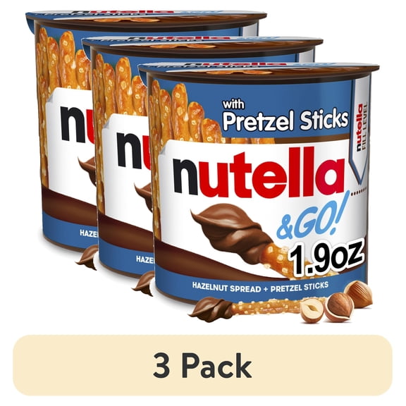 (3 pack) Nutella & GO! Chocolate Hazelnut Spread with Cocoa + Pretzel Sticks, Portable Single Serve Snack Pack, 1.9 oz