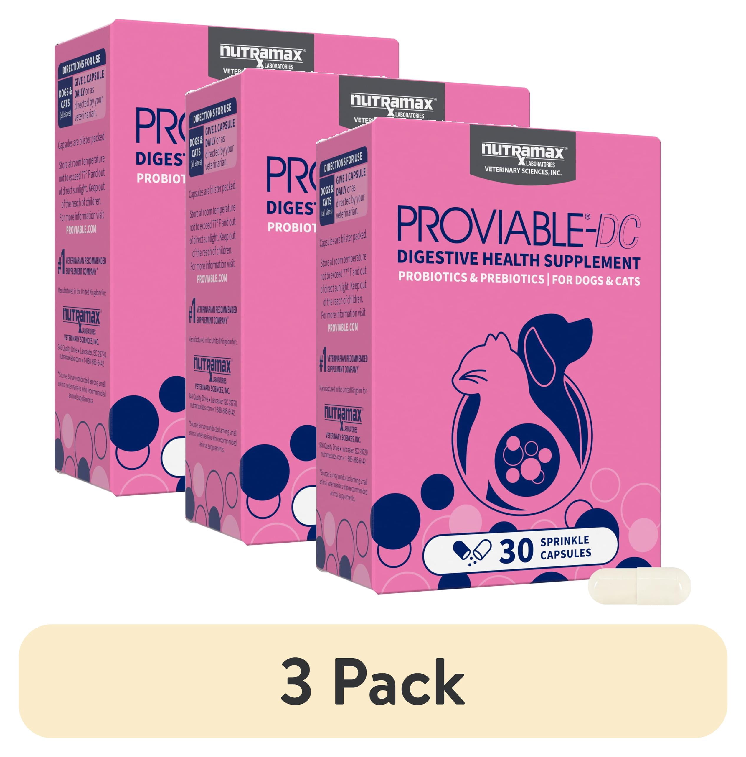 (3 pack) Nutramax Proviable Digestive Health Supplement DC Capsules for Cats and Dogs, 30 Count