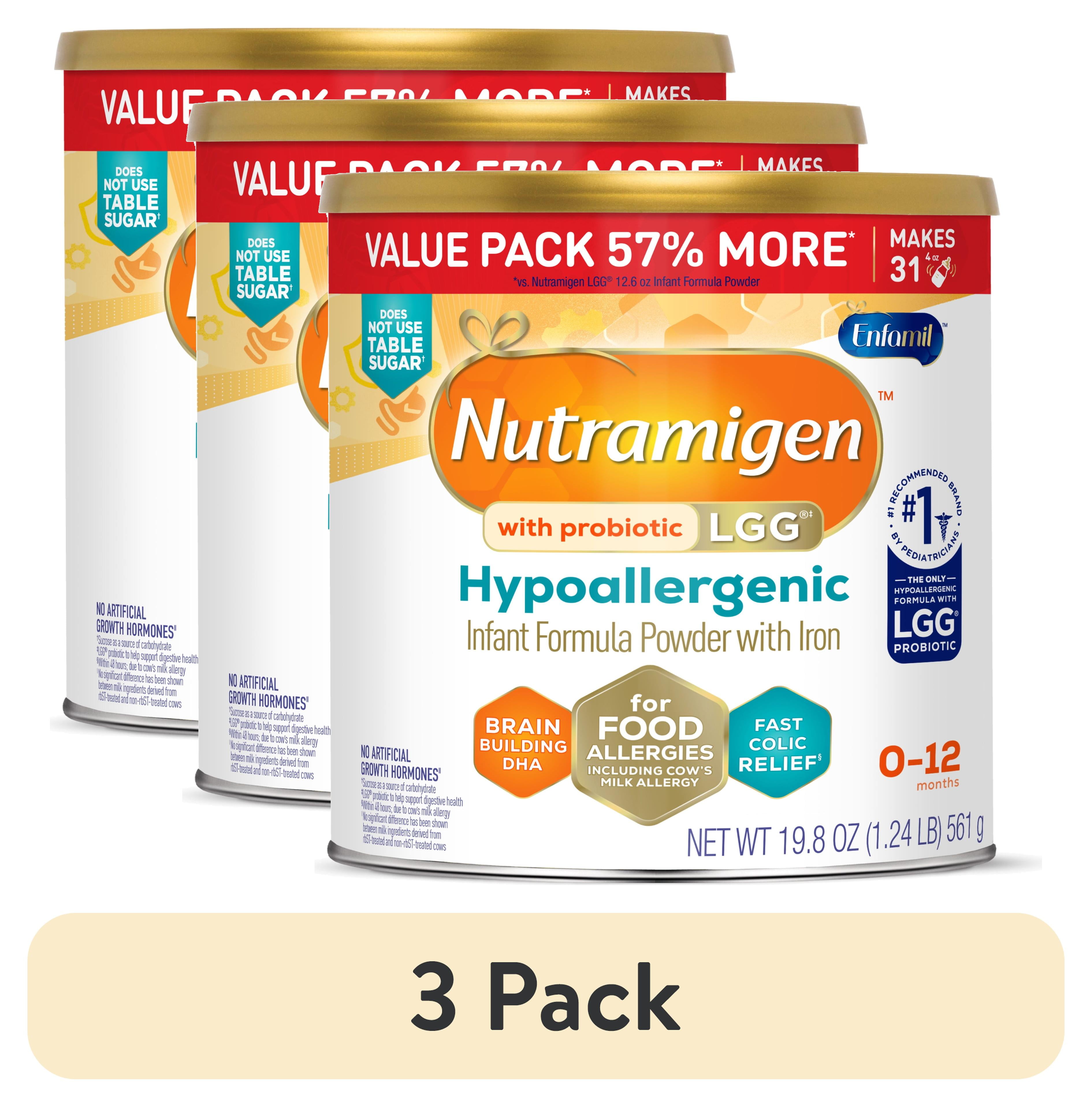 (3 pack) Nutramigen with Probiotic LGG Hypoallergenic Powder Baby Formula, 19.8 oz Can