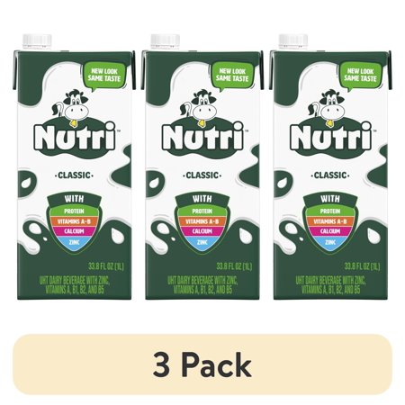 (3 pack) Nutri UHT Shelf-Stable Milk, Unflavored, 33.8 fl oz