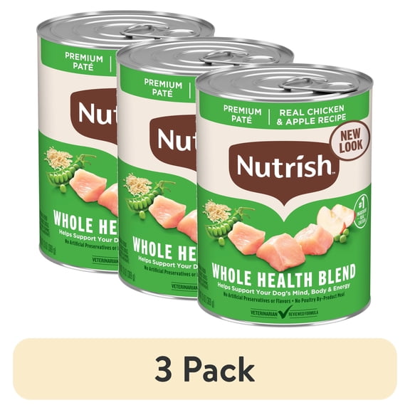 (3 pack) Nutrish Real Chicken & Apple Recipe Whole Health Blend Premium Paté Wet Dog Food, 13 oz. Can (Rachael Ray)