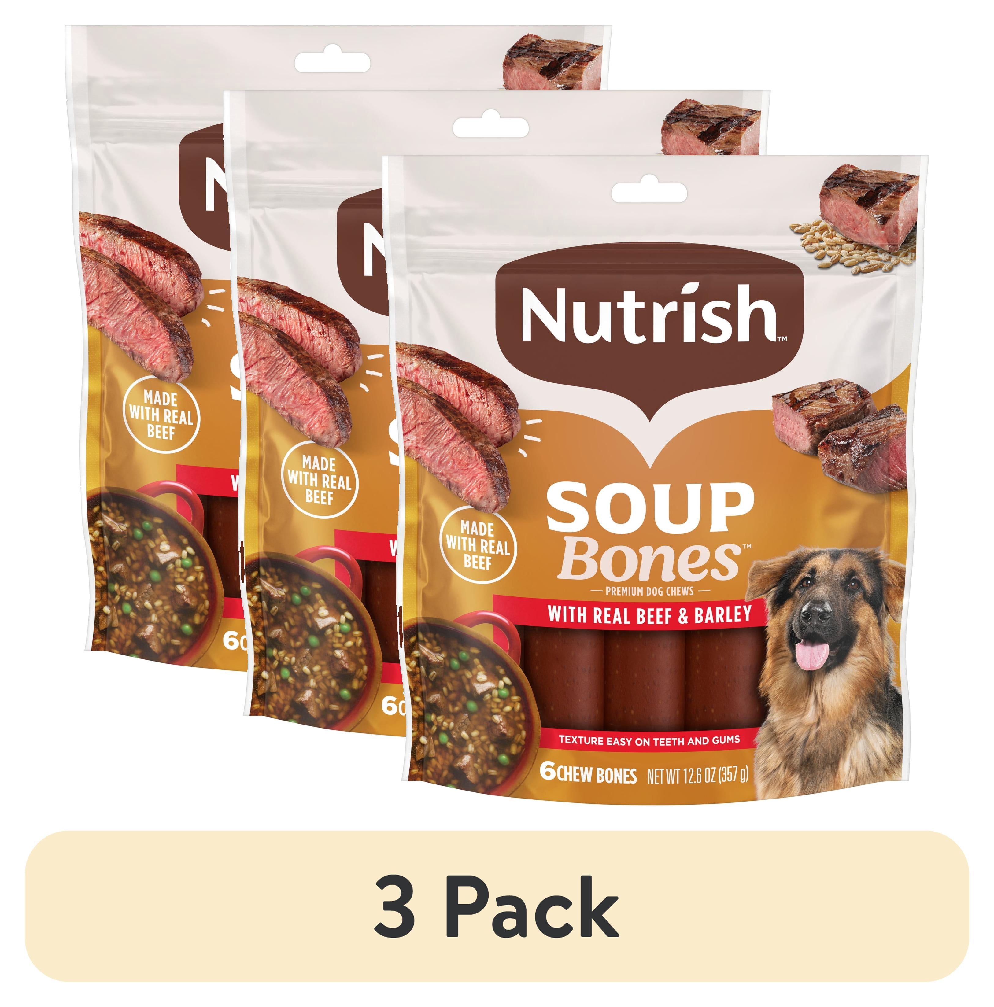 (3 pack) Nutrish Soup Bones Premium Dog Chews with Real Beef and Barley, 6 Chews (Rachael Ray)
