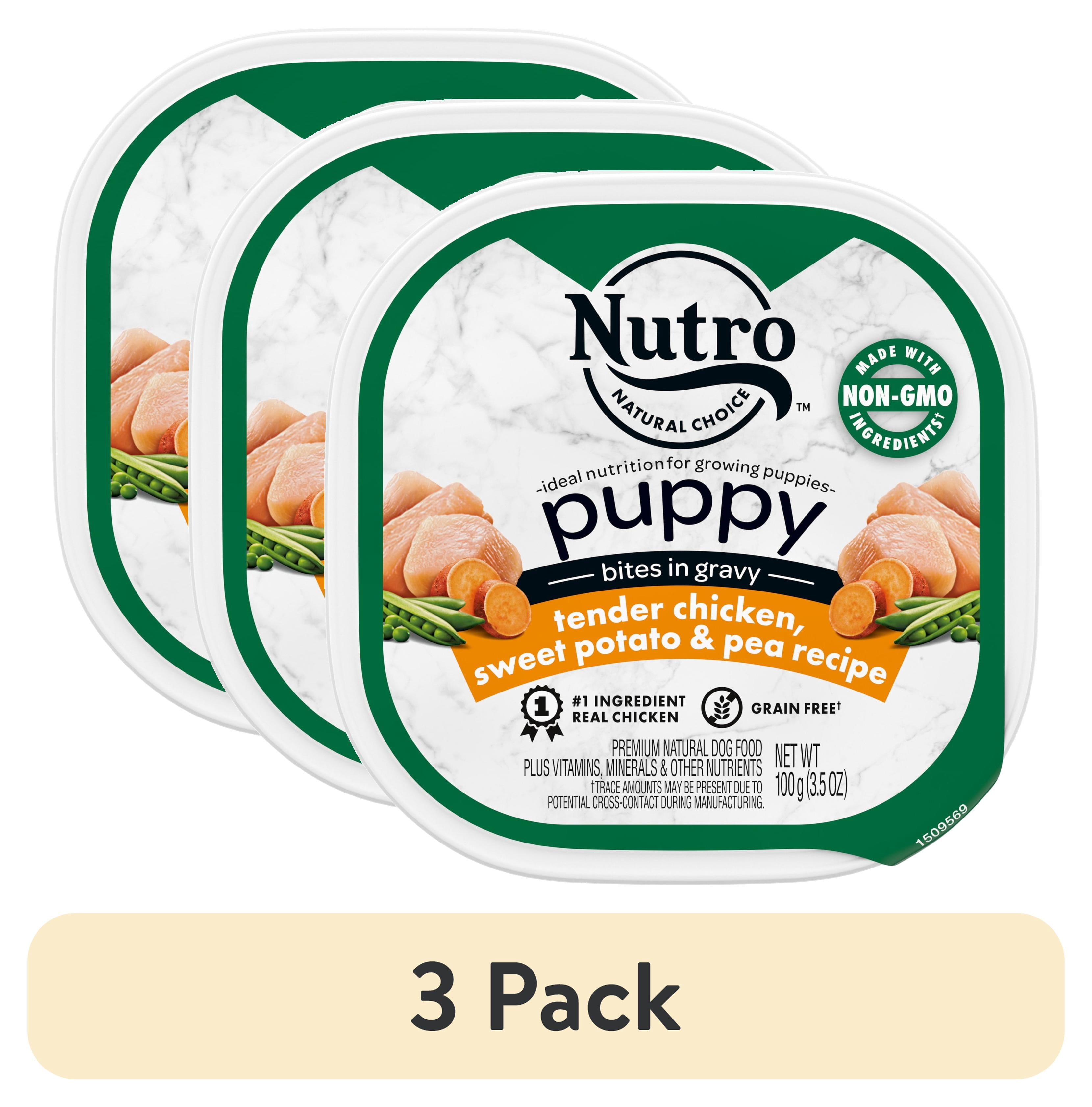 (3 pack) Nutro Natural Bites In Gravy Tender Chicken, Sweet Potato & Pea Wet Dog Food For Puppy, 3.5 Oz Tray