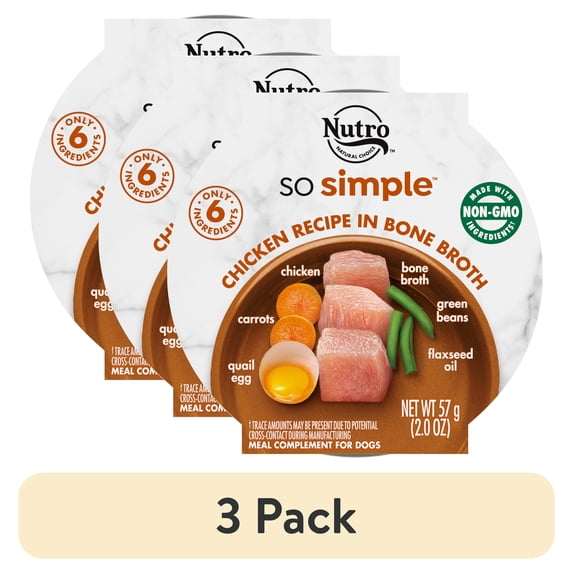 (3 pack) Nutro So Simple Chicken Recipe In Bone Broth Wet Dog Meal Complement, 2 Oz Tray