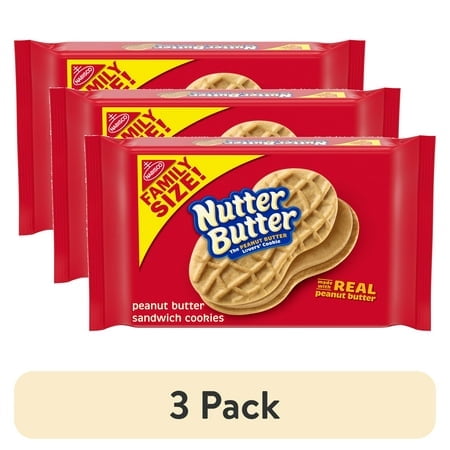 (3 pack) NUTTER BUTTER Peanut Butter Sandwich Cookies, Family Size, 16 oz