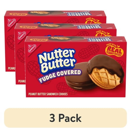 (3 pack) NUTTER BUTTER Fudge Covered Peanut Butter Sandwich Cookies, 7.9 oz
