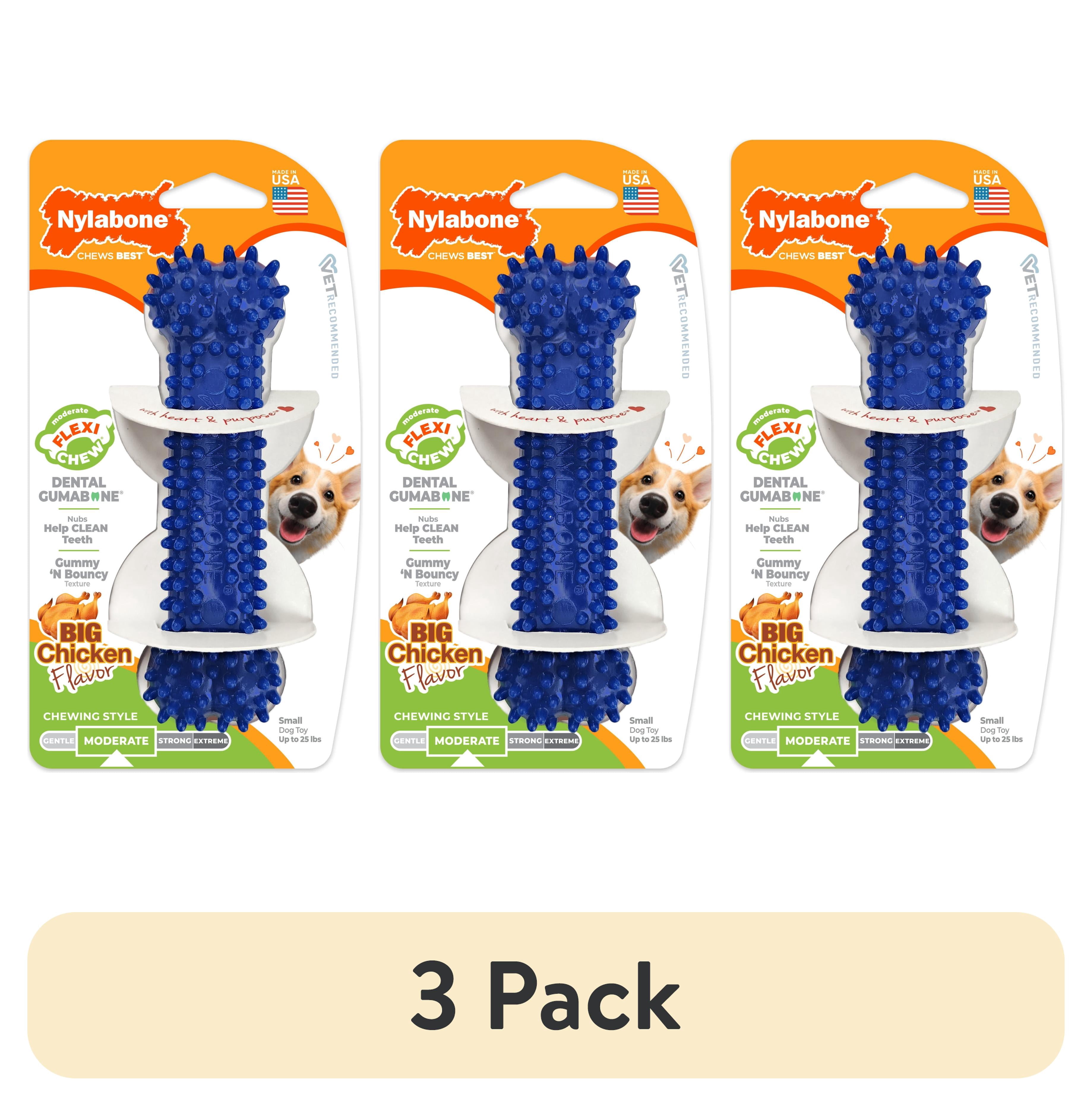 (3 pack) Nylabone Flexi Chew Gumabone Textured Bone Dog Toy, Dog Chew Toy, Chicken Flavor, Small, 1 Count