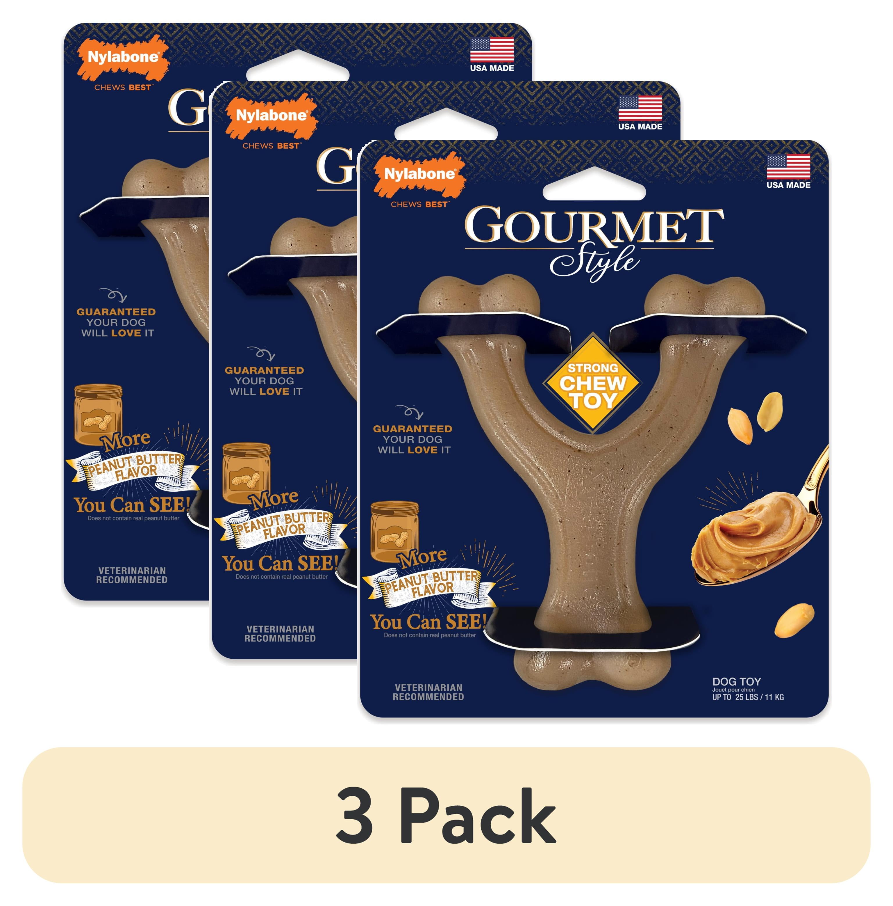 (3 pack) Nylabone Gourmet Style Strong Wishbone Dog Chew Toy Peanut Butter Small/Regular - up to 25 Ibs.