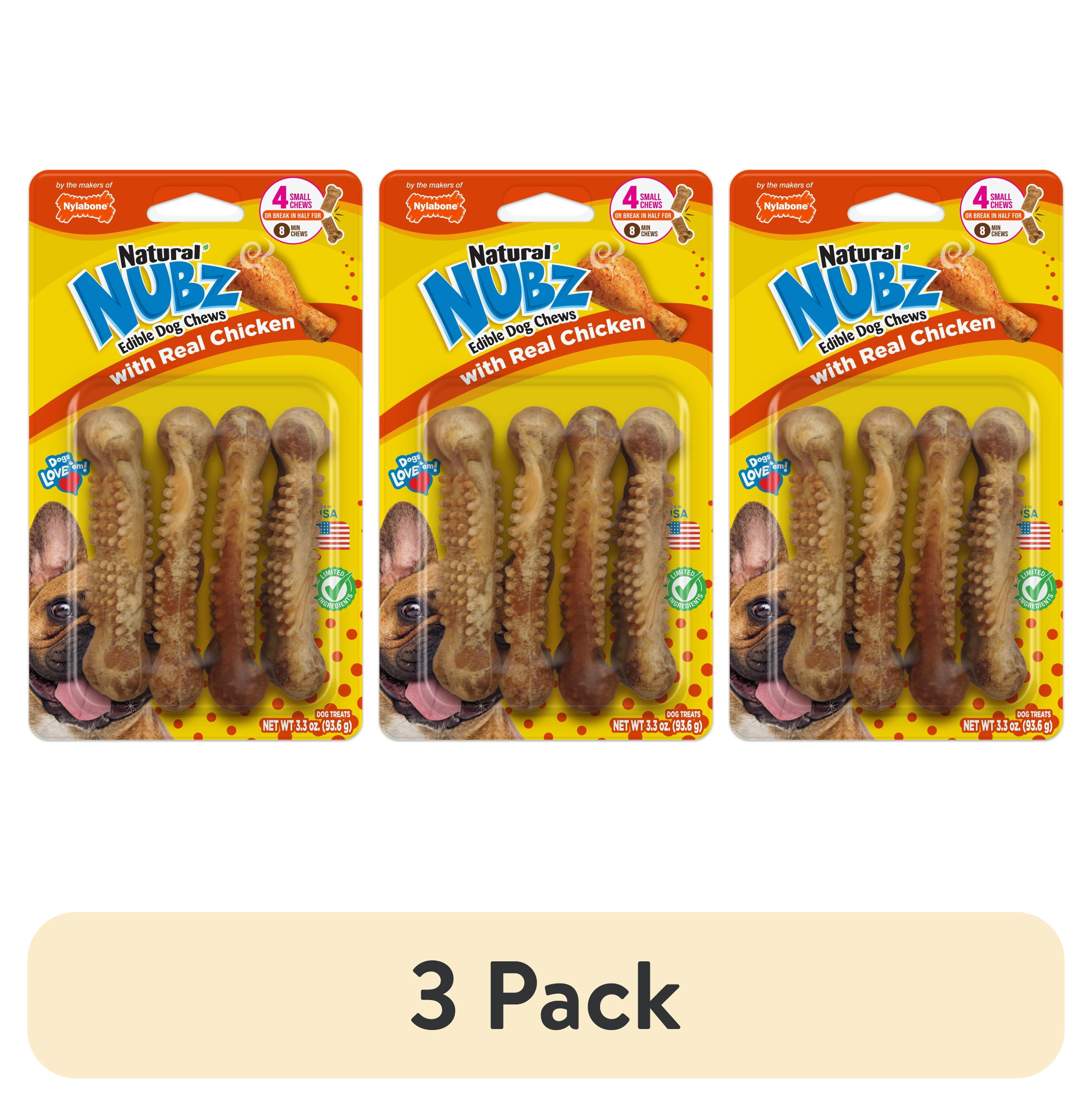 (3 pack) Nylabone Nubz Natural Dog Treats for Small Dogs, Chicken Flavor Dog Bones, Small - Up to 30 lbs., 3.3 oz Pack, 4 Count