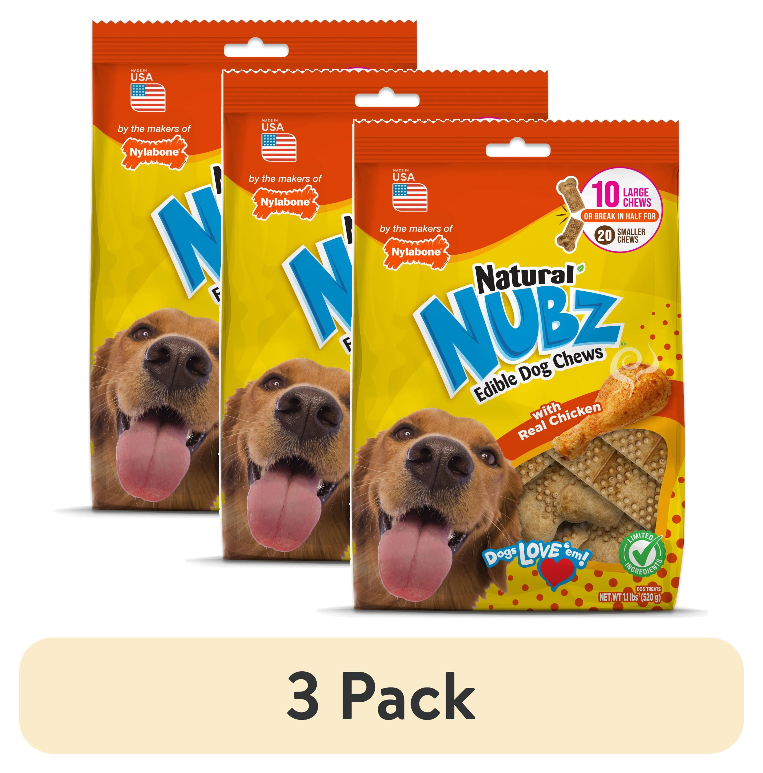 (3 pack) Nylabone Nubz Chicken Dog Chew Treats Large (10 Count)