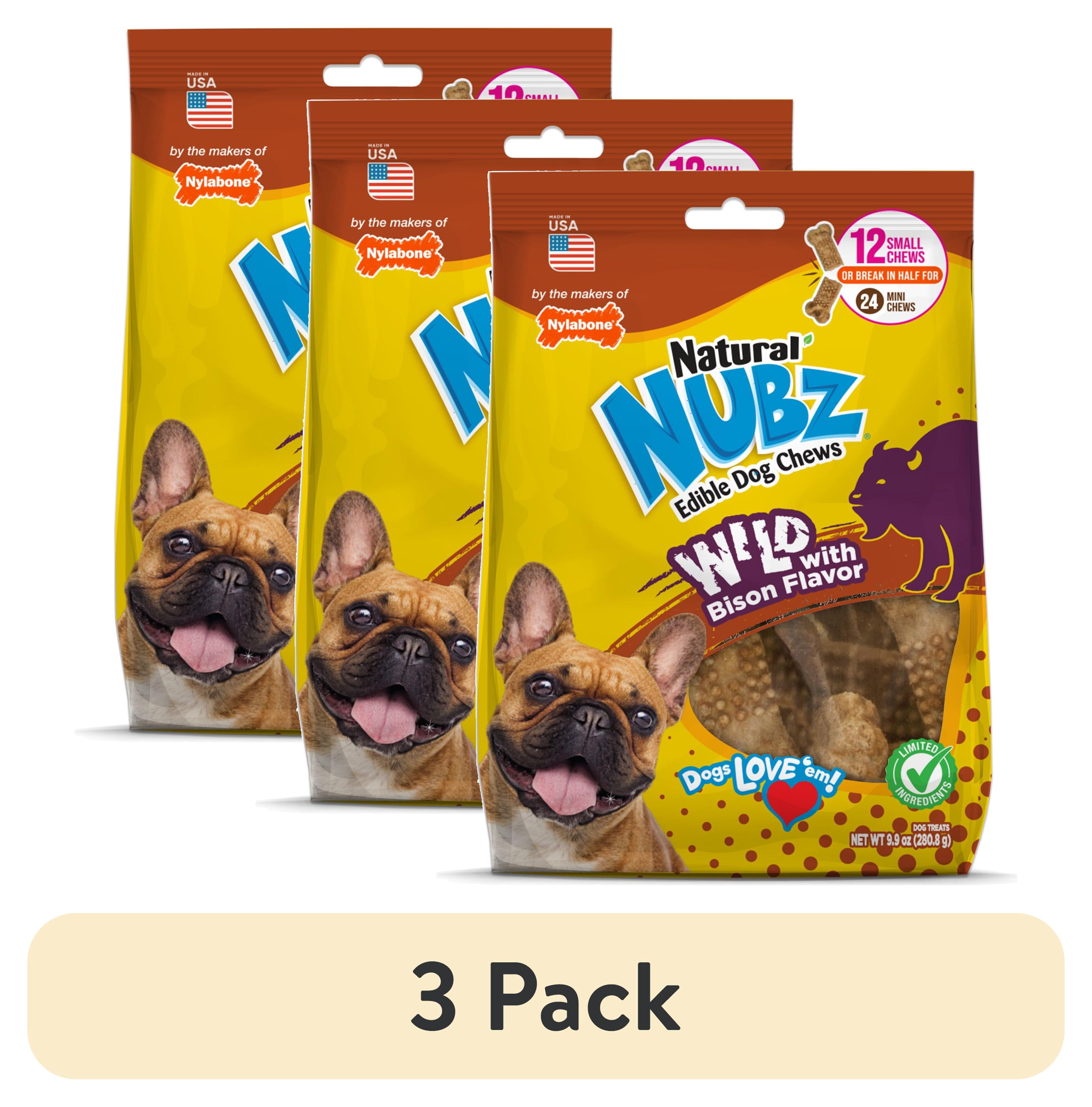 (3 pack) Nylabone Nubz Wild Dog Treats for Small Dogs, Bison Flavor Dog Bones, Small - Up to 25 lbs., 12 Count