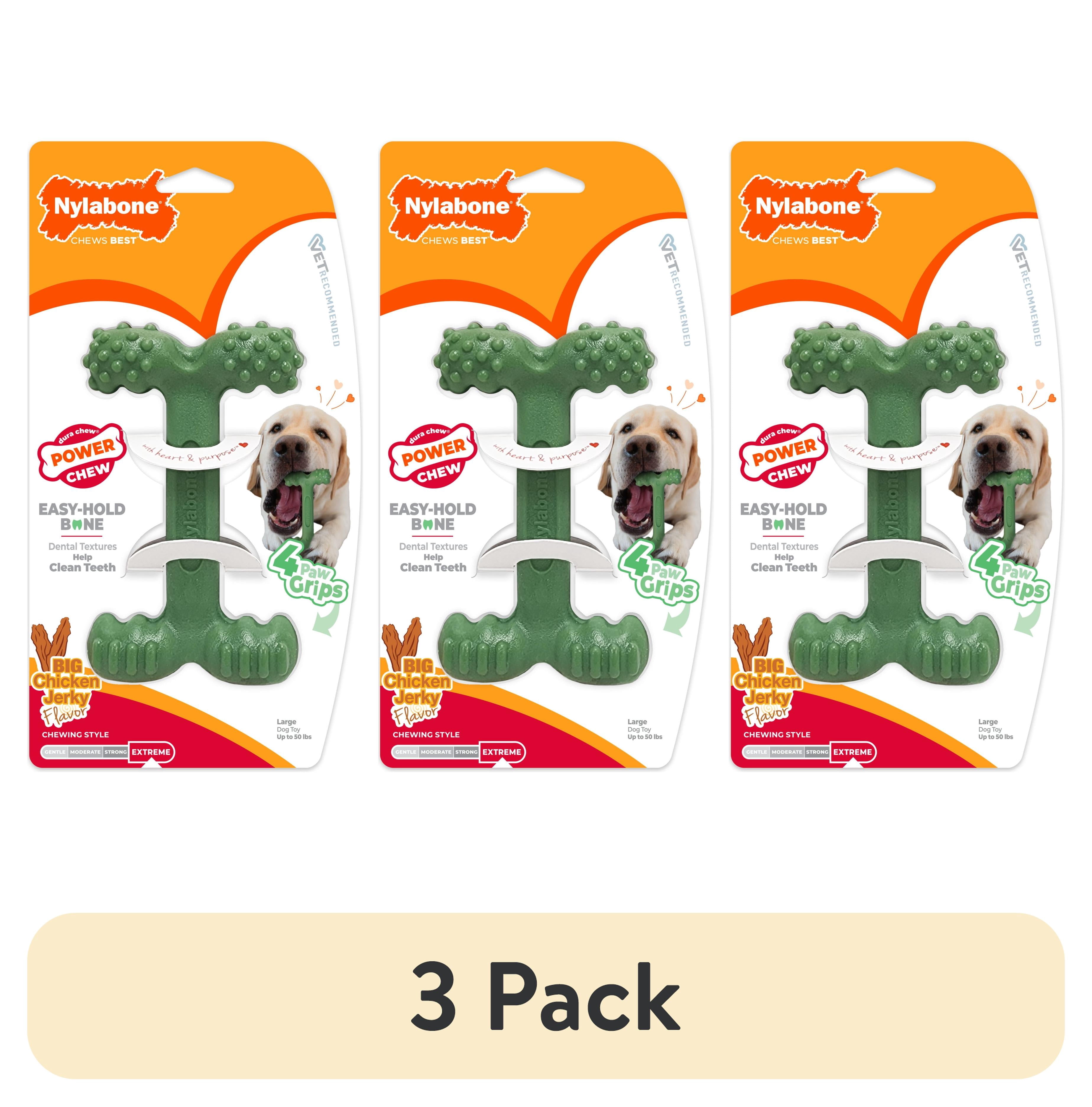 (3 pack) Nylabone Power Chew Easy Hold Bone Dog Toy, Dog Chew Toy, Chicken Jerky Flavor, Large, 1 Count