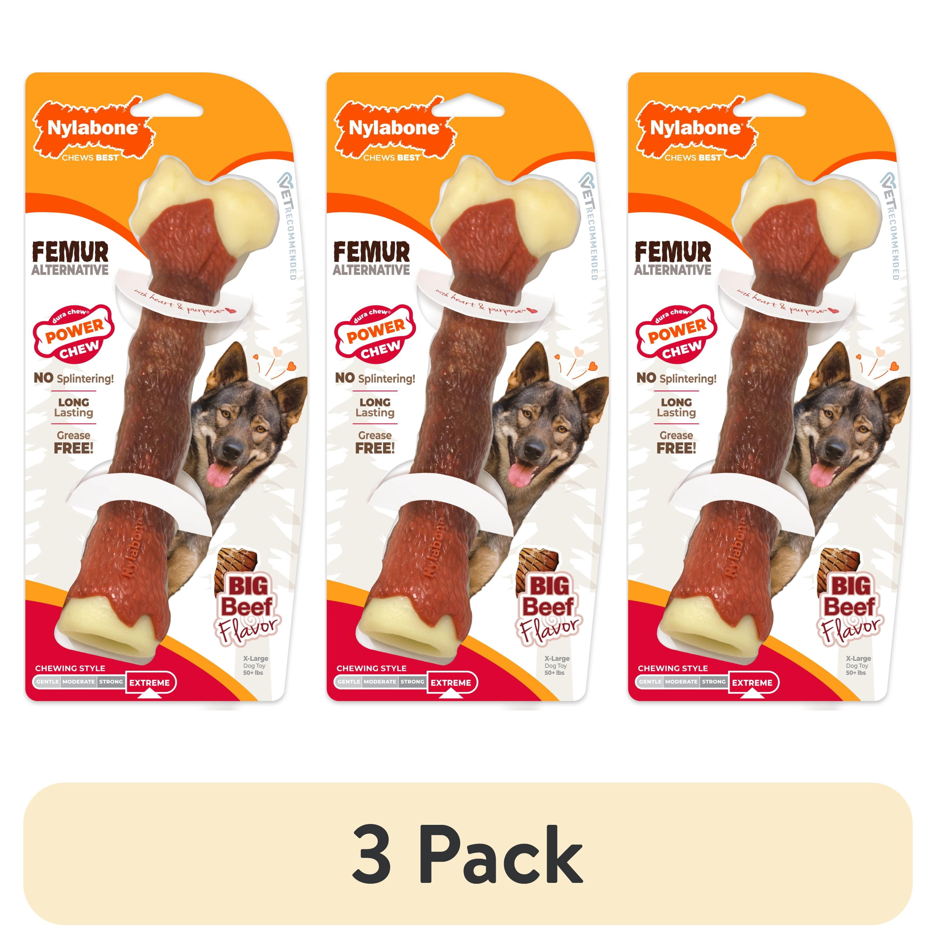 (3 pack) Nylabone Power Chew Femur Bone Alternative Dog Toy, Dog Chew Toy, Beef Flavor, X-Large, 1 Count