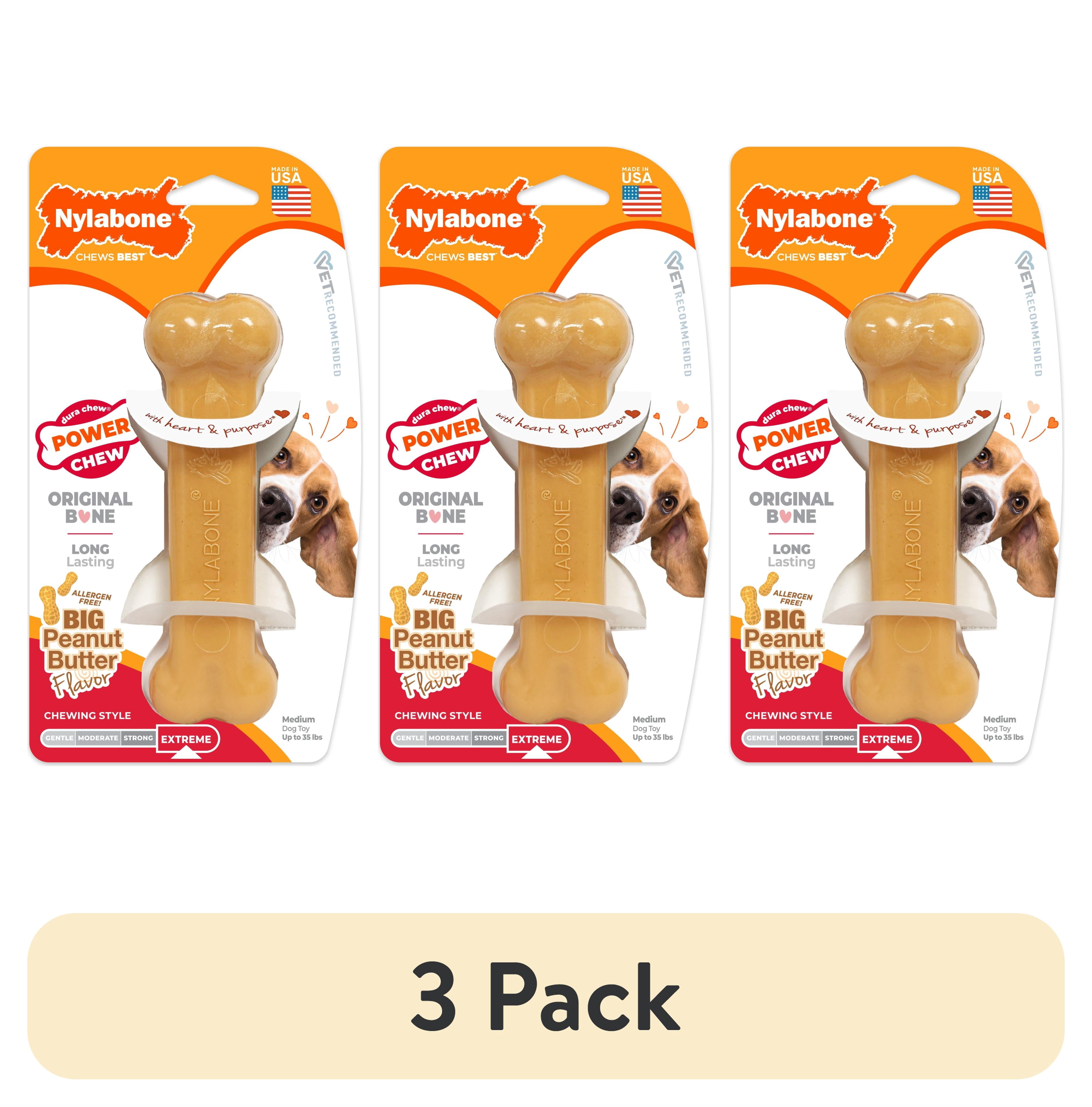(3 pack) Nylabone Power Chew Original Bone Dog Toy, Dog Chew Toy, Peanut Butter Flavor, Medium, 1 Count