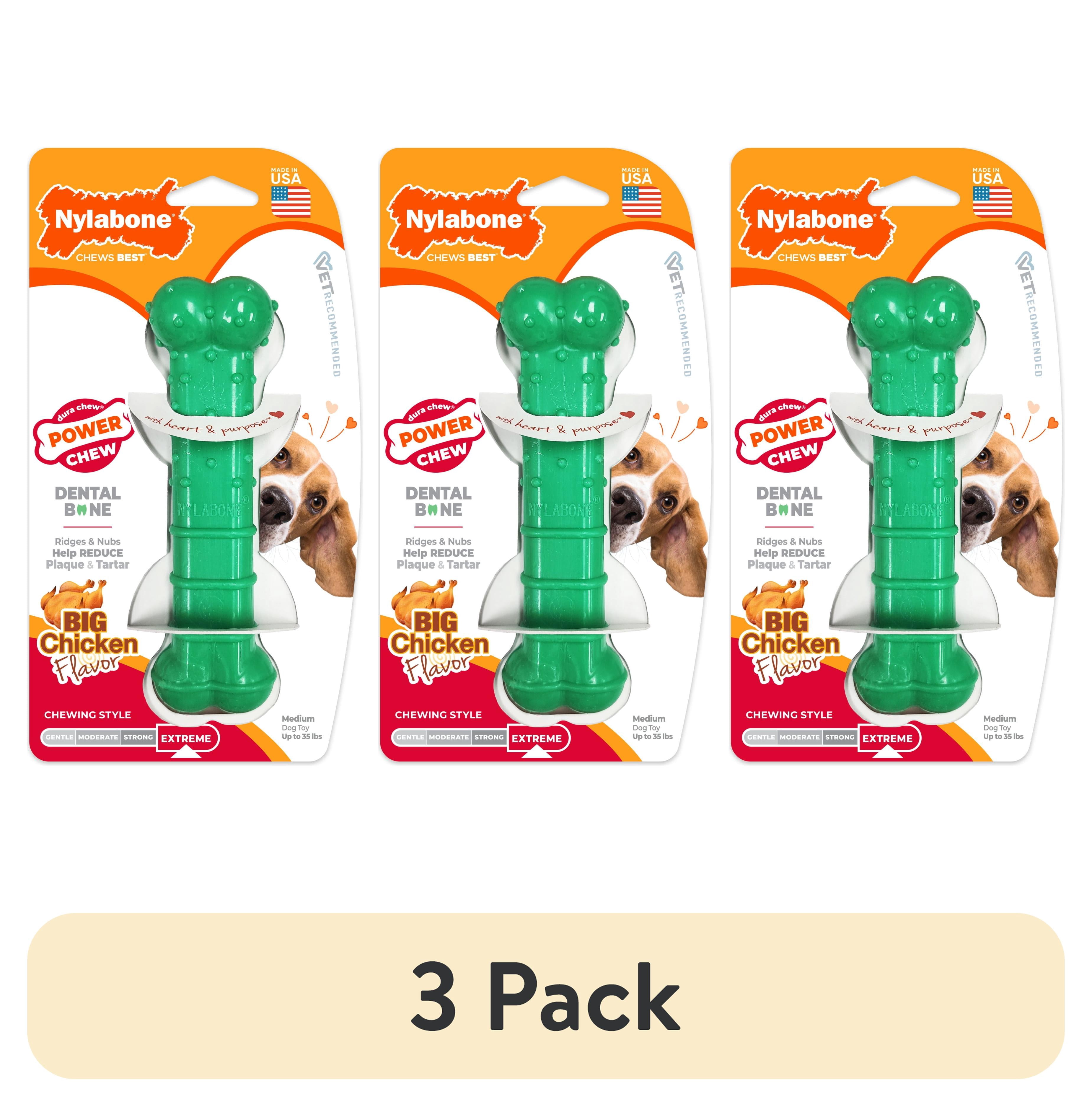 (3 pack) Nylabone Power Chew Textured Bone Dog Toy, Dog Chew Toy, Chicken Flavor, Medium, 1 Count