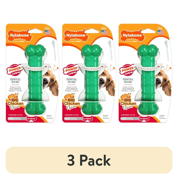 (3 pack) Nylabone Power Chew Textured Dental Chew Toy, Chicken Flavor, Medium - Up to 35 lbs. (1 Count)