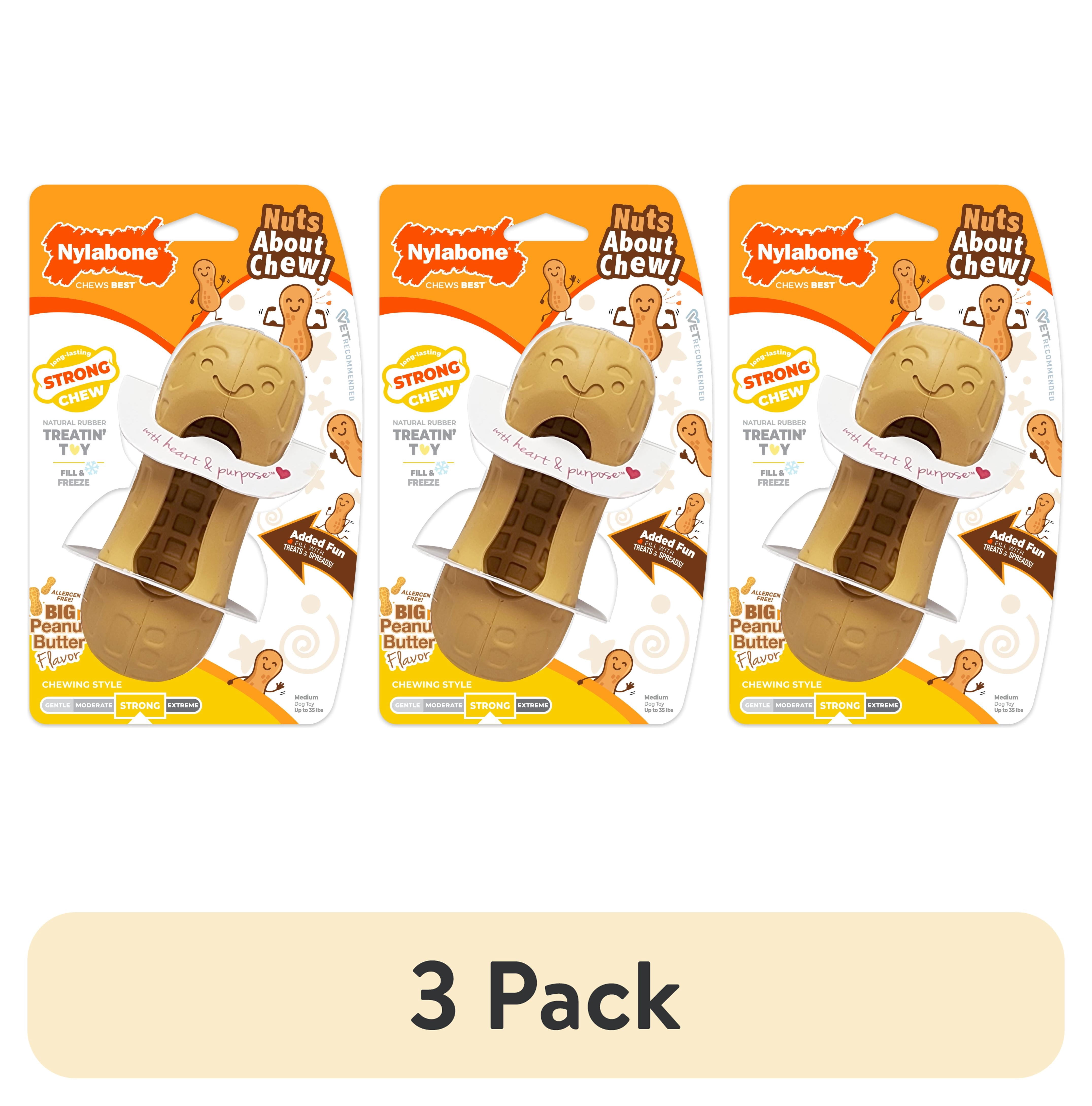 (3 pack) Nylabone Strong Chew Fillable Peanut Dog Treat Toy, Dog Toy, Peanut Butter Flavor, Medium