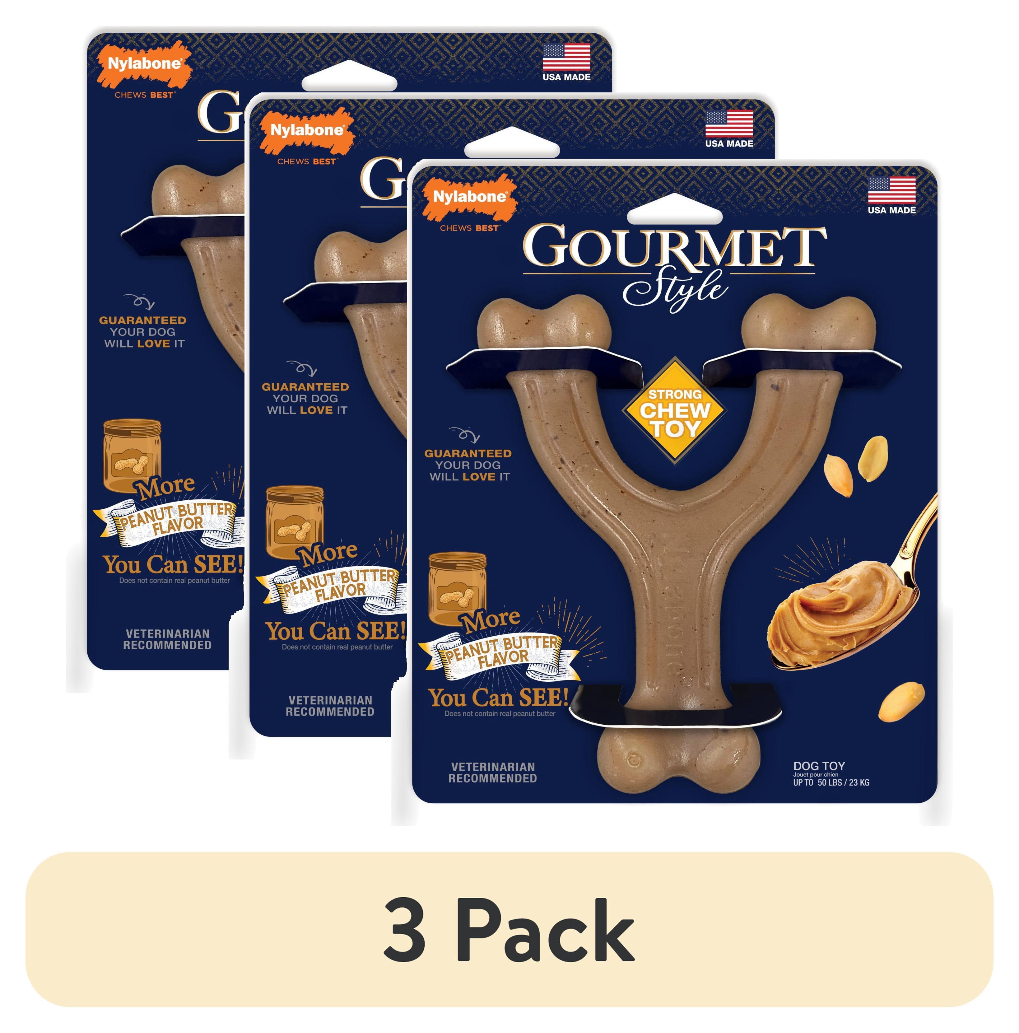 (3 pack) Nylabone Strong Chew Gourmet Style Wishbone Dog Toy, Dog Chew Toy, Peanut Butter Flavor, Large, 1 Count