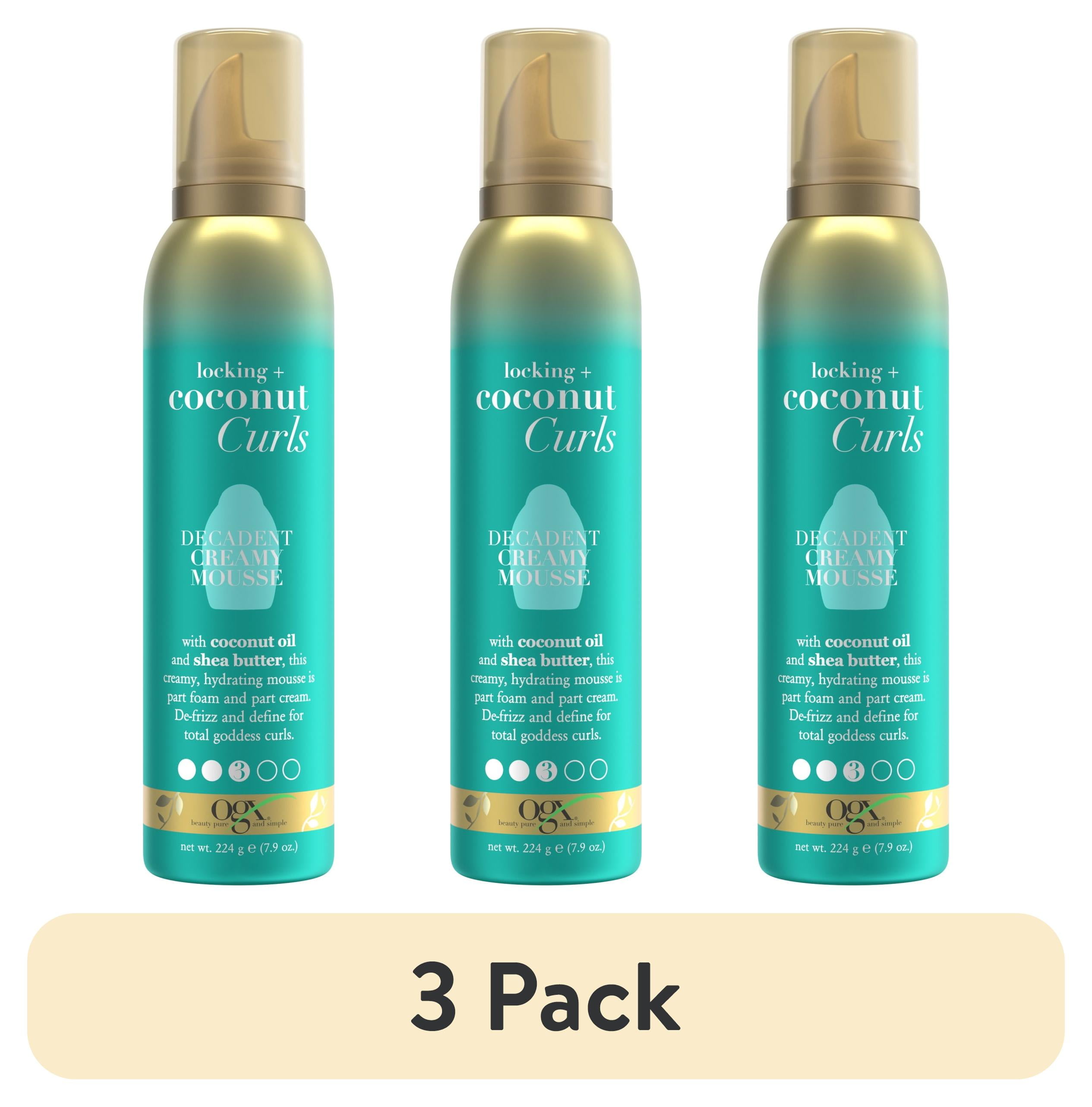 (3 pack) OGX Locking + Coconut Curls Enhancing Decadent Creamy Hair Styling Mousse, 7.9 oz