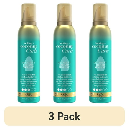 (3 pack) OGX Locking + Coconut Curls Enhancing Decadent Creamy Hair Styling Mousse, 7.9 oz