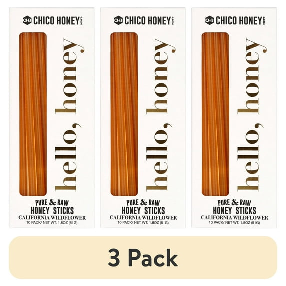 (3 pack) OHB Chico Honey Company, California Wildflower Honey 10pk Sticks 1.8oz