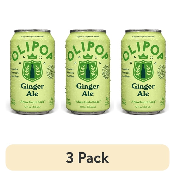 (3 pack) OLIPOP Prebiotic Soda, Ginger Ale, 12 fl oz, Pantry Packs