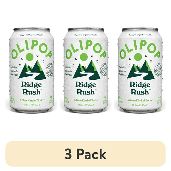 (3 pack) OLIPOP Prebiotic Soda, Ridge Rush, 12 fl oz, Refrigerated