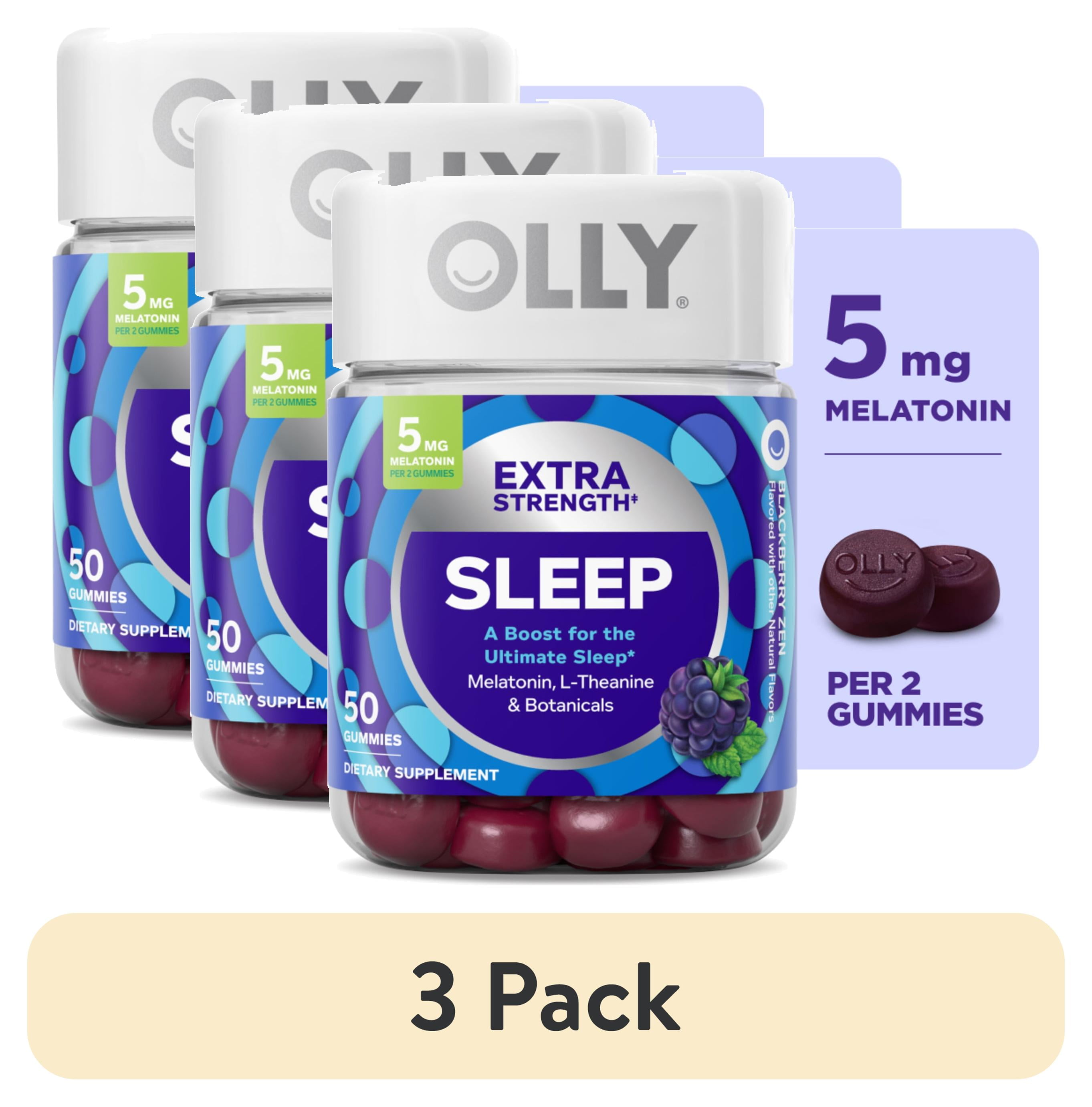 (3 pack) OLLY Extra Strength Sleep Gummy Supplement, 5mg Melatonin, Blackberry Zen Flavored, 50 Ct